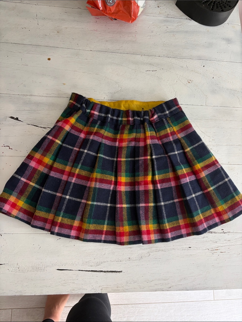 Mini Boden skirt plaid rainbow wool Size 5-6 years old NWT pleated button navy - Picture 6 of 9